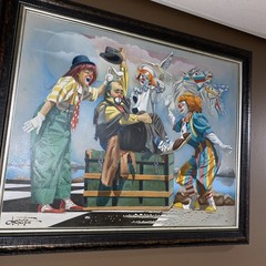 Chuck Oberstein CLOWN HIJINX original painting. Never on Market. DOUBLE FRAMED.