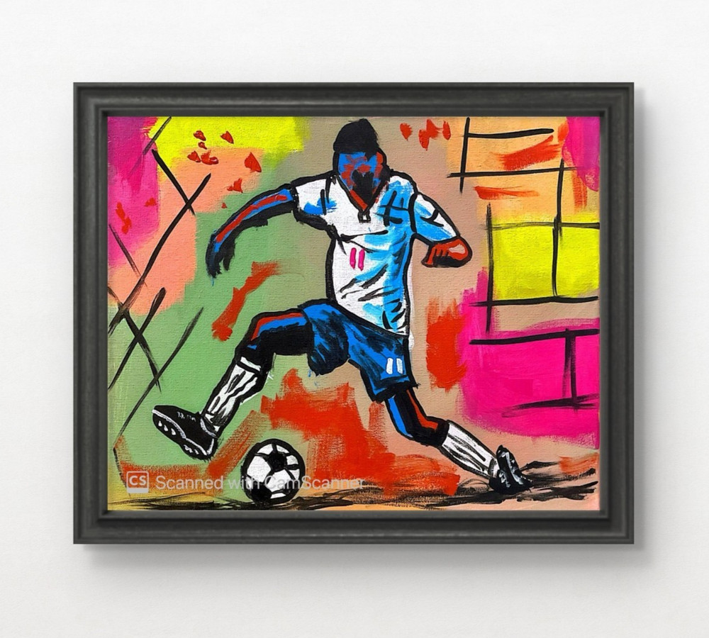 Messa Art: Soccer- Original Painting 11×14 Acrylic on Canvas Sports Kids Decor