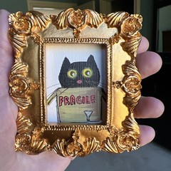 Black Cat,kitty ,cute,funny original miniature painting,small,mini
