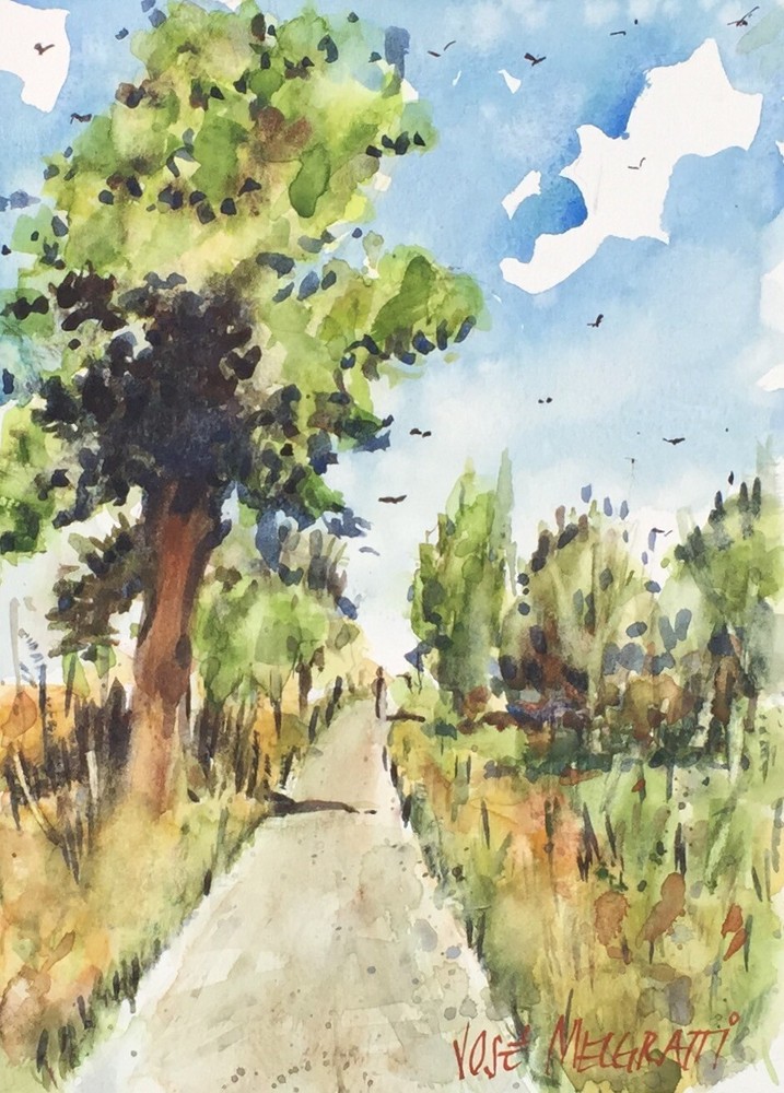 ORIGINAL Watercolor Painting Sketch „Country Road“ 6″ x 9″ NOT A PRINT