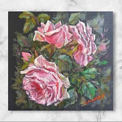 ANTIQUE PINK VINTAGE ROSE Original TEXTURED IMPASTO OIL Painting Floral Art Gift