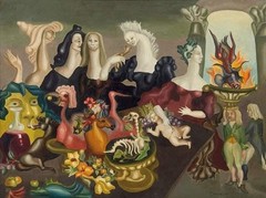 Leonora Carrington Signed Oil Painting on Canvas 16×24 in Surrealism .