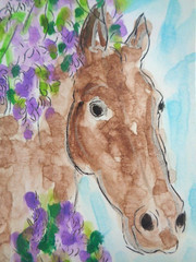 ATC ACEO Country Farm HORSE Watercolor Painting Art