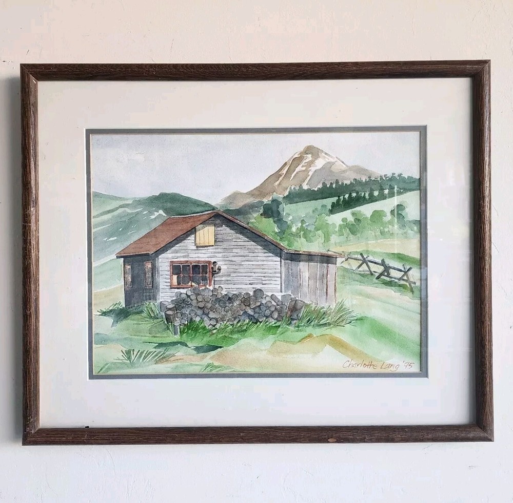 Vintage Charlotte Lang 1995 Original Watercolor Painting Mountain Landscape Art