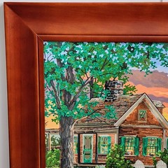 SUNSET CABIN Framed Paint by Number Artwork 20″x24″ Lake Canoe Dogs Sunset Cabin