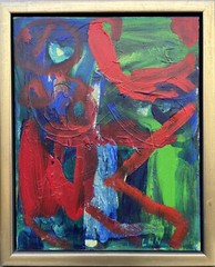 Oil Painting Abstract Composition Modern Art Red Green Blue 56.5X46.5Cm