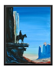 11×14 Atherton Original Western Cowboy Cliff Painting Monument Valley Art