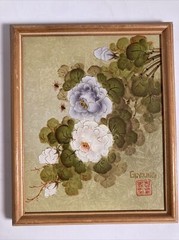 Vintage Original Oil Painting Pair (2x) Flowers, Bees, Butterfly -Signed, Framed