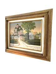 H. Hargrove Signed Serigraph Oil Painting Victorian House & Gazebo 23×18 Framed