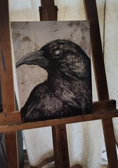 Crow Raven Corvid Black Bird Original Painting 11×14″OOAK Fine Art Canvas Signed