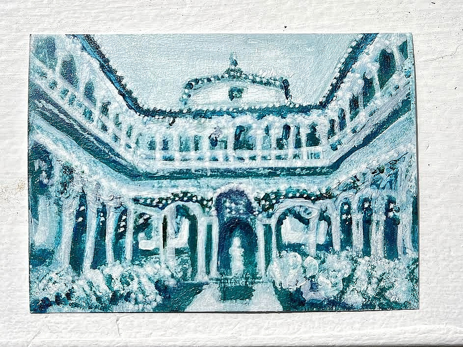 ACEO Original Abstract Europe Spain Palace Architecture Miniature Painting OOAK