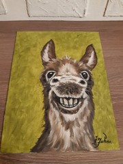 Smiles Donkey Original Oil Painting Donkey Portrait Curious Donkey Art 12×9