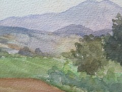 Small Watercolor Painting Signed and Dated 1949 Landscape Fields 19×14 cm P14
