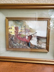 H.PAUL (20th century) Oil on Panel Painting „Boat at Anchor and Fisherman with C