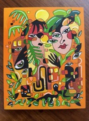 Abstract Modern orange and green original acrylic painting 8 x 10 Sunny Saturday