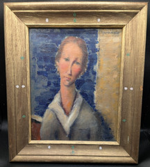 TARO YAMAMOTO AMERICA 1919-94 OIL PAINTING SIGNED LADY PORTRAIT MODOGLIANI STYLE