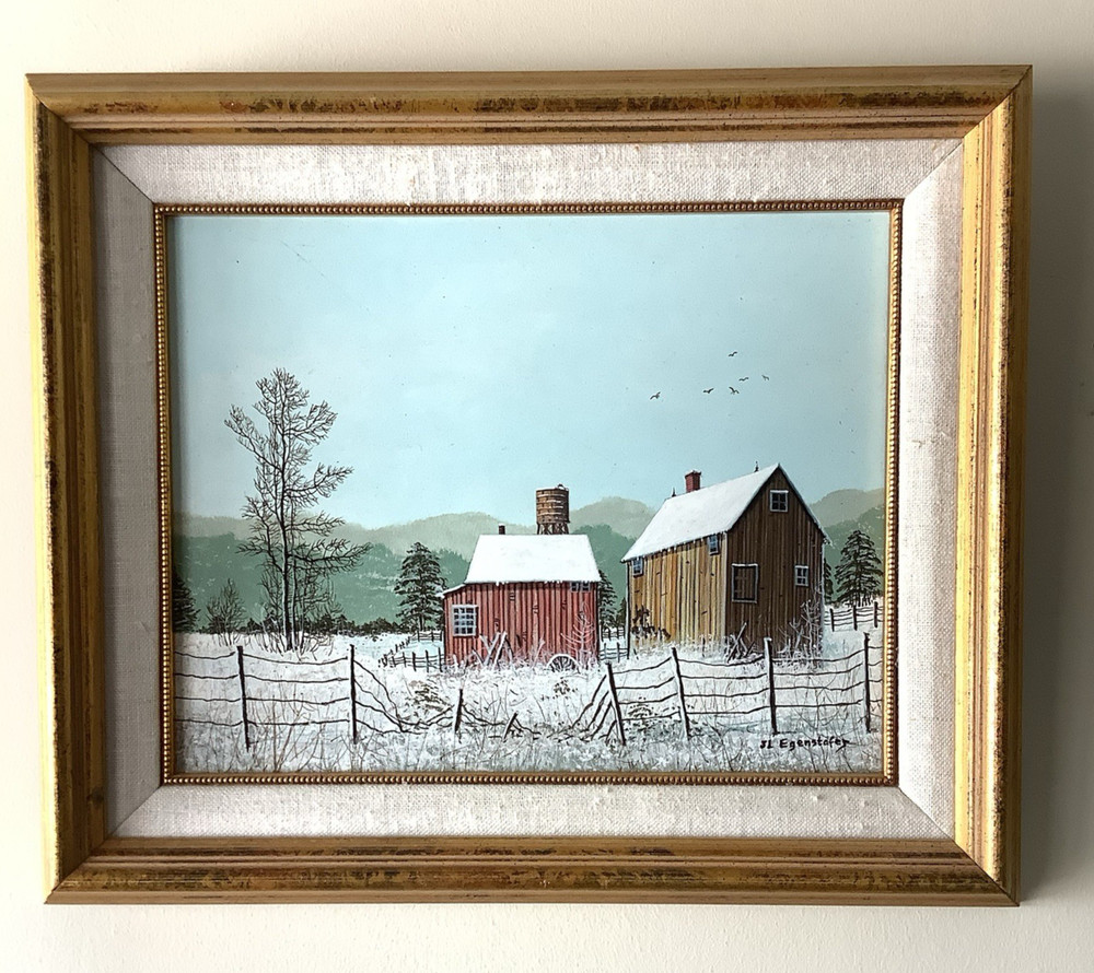 John L Egenstafer Oil Painting Gold Framed, Signed, Midwest Pastoral Landscape