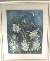 WATERCOLOR BY WIS ARTIST, DONNA MILLER, MYSTERIOUS FLOWERS IN MOONLIGHT