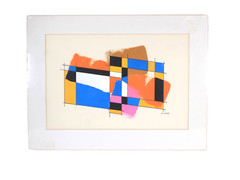 Mid Century Modernist Style Abstract Oil Painting On Board Signed Jon Henry