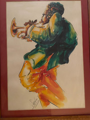 MICHAEL SMIROLDO Signed/Original WATERCOLOR Painting „Woman Jazz/Trumpet Player“