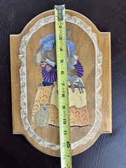 Vintage Hand Painted Wall Art 80s Wood Hanging Mother Bunny Rabbit Babies Cat