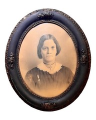 1800s Oval Gesso Wood Raised Floral Frame Chalk Portrait Lady Crucifix 18 X 15”