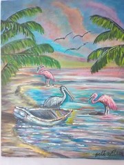 Original Acrylic Painting 8×10 Canvas Sea Birds Pelican Flamingo Art Decor