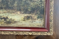 Antique 1905 Austrian School Oil Painting Forest Landscape AB Monogram
