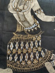 OLD INDIAN PAINTING ON FABRIC DANCING WOMEN INDIAN HALF ACT GOUACHE