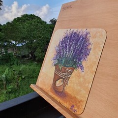 Lavender Flowers Painting Pot Purple Floral Original Artwork Still Life Village