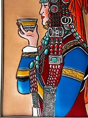 Handcrafted 3D Leather Art Of Mongolian Woman Walnut Frame Traditional Clothing
