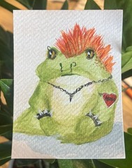 ACEO PRINT Punk Musician Mohawk Alt style Frog Watercolor Painting 3.5×2.5 in