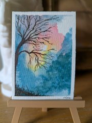 ACEO ATC original hand painted art card, watercolor wax sealed 300g cotton paper