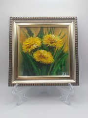 Dandelion flowe Original oil painting Miniature Signed Framed Size 4*4 inches