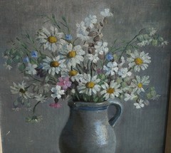 20th Century Still life Study Of Daisies Oil Painting – Haste Gallery Label