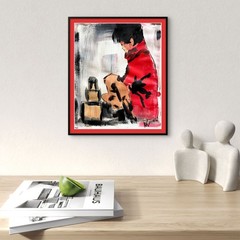 Original 11×14 Expressionist Hand Painted Signed Acrylic Paper Art Boy Play Rain