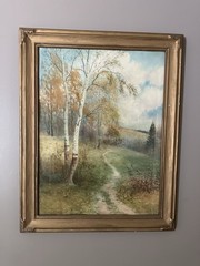 Antique Original Watercolor Painting Signed Geo Howell Gay NY Autumn Woods
