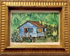 RARE Vintage ORIGINAL 1980s M Bouvet Mini SIGNED Caribbean Creole Cottage FRAMED