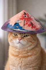 Hand Painted Mini Vietnamese non la Conical Hat 6″ Palm Leaf Folk Art Decor