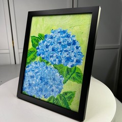 Hydrangea Blues 8×10 Framed Original Acrylic Floral Theme Wall Art Home Decor