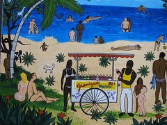 TWO PAINTINGS – OIL on WOOD . CARIBBEAN DANCE BAR with hidden eroticism.