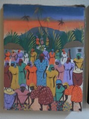VINTAGE ORIGINAL HAITIAN OIL PAINTING BY TONY LOUS HAITI 16″ 12 1/4″