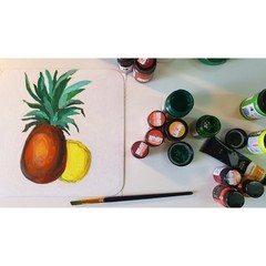Still Life Fruit Painting Kitchen Original Wall Art Tropical Pineapple Modern