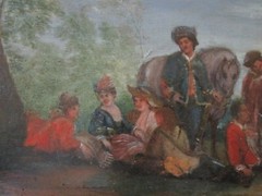 ANTIQUE 18TH TO 19TH CENTURY PAINTING ON WOOD OLD MASTER LANDSCAPE FIGURES