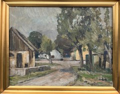 Impressionist Painting Johannes Britze 1895-1960 Denmark Village Landscape