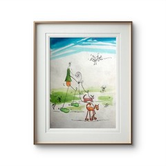 Dog Walk 7″x10″ Original Watercolor on Walking the Dog Paper Art