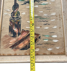 Pair Vintage MCM Venice Gondola Paintings on Burlap Signed ANTON Framed Italy