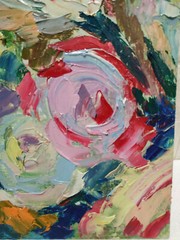 Original oil painting Abstract flowers still life Artwork knife art 11×14 in