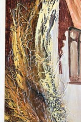 VINTAGE MIXED MEDIA MASONITE BOARD SIGNED ACHIBANE MOROCO STREET VILLAGE SCENE
