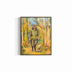 Original Oil Painting 16×20 Man & Dog Woodland Portrait Contemporary Art Signed